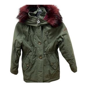 Abercrombie Kids Olive Jacket with Burgundy Faux Fur